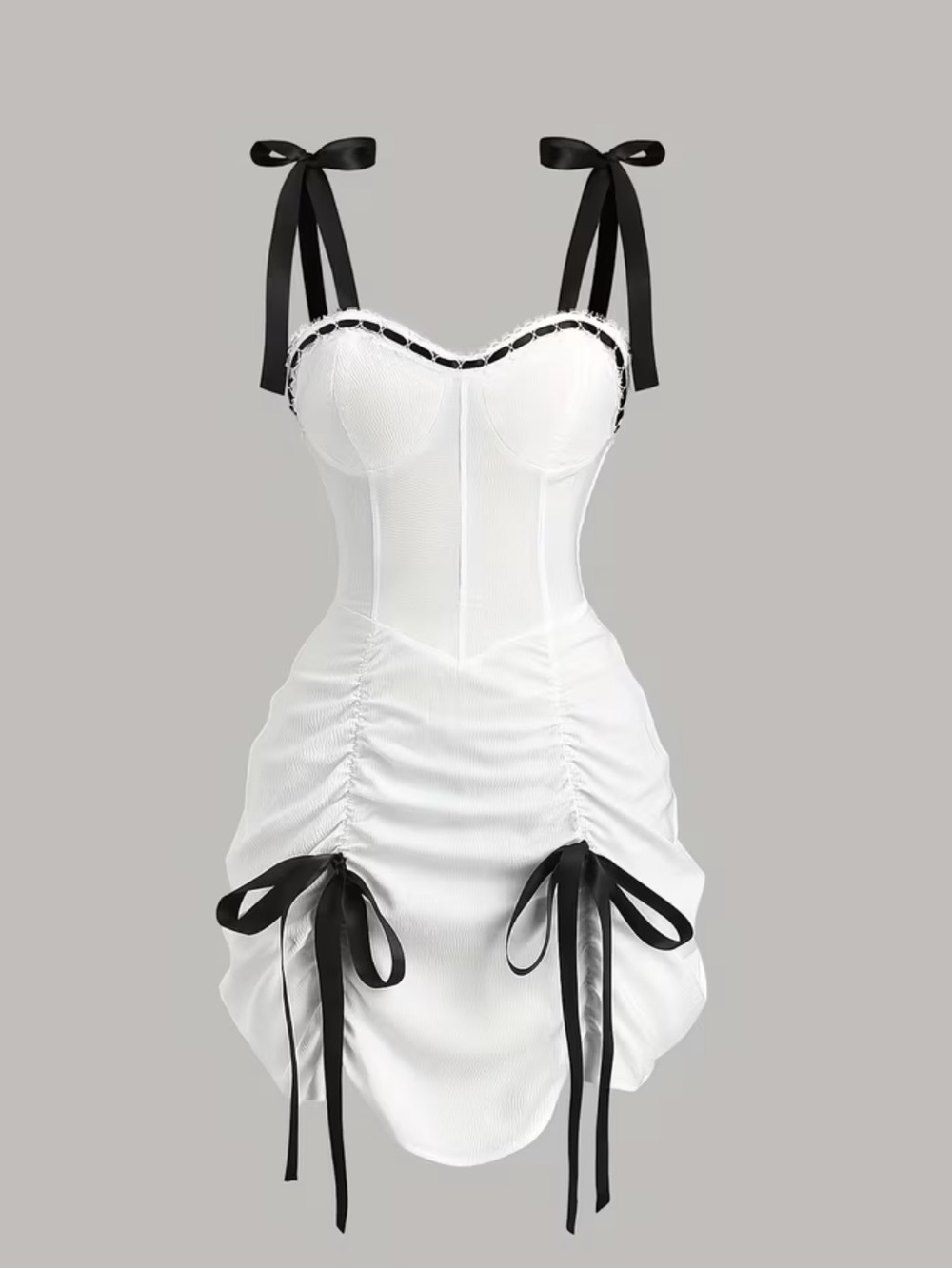 Vintage Color Block Bow Elegant Dress, Spaghetti Strap Niche Sexy Dress, Sweet